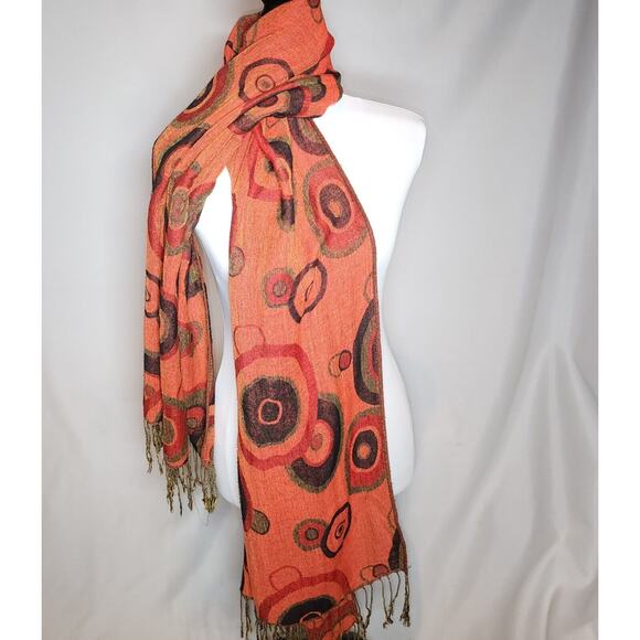Hand Woven Pashmina Cashmere/Silk Shawl Scarf w/Abstract Geometric Circles - Picture 3 of 9